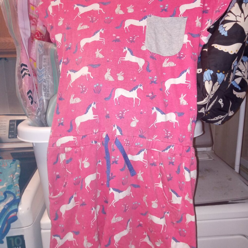 11-12 Mini Boden Pinky Red Horse Romper